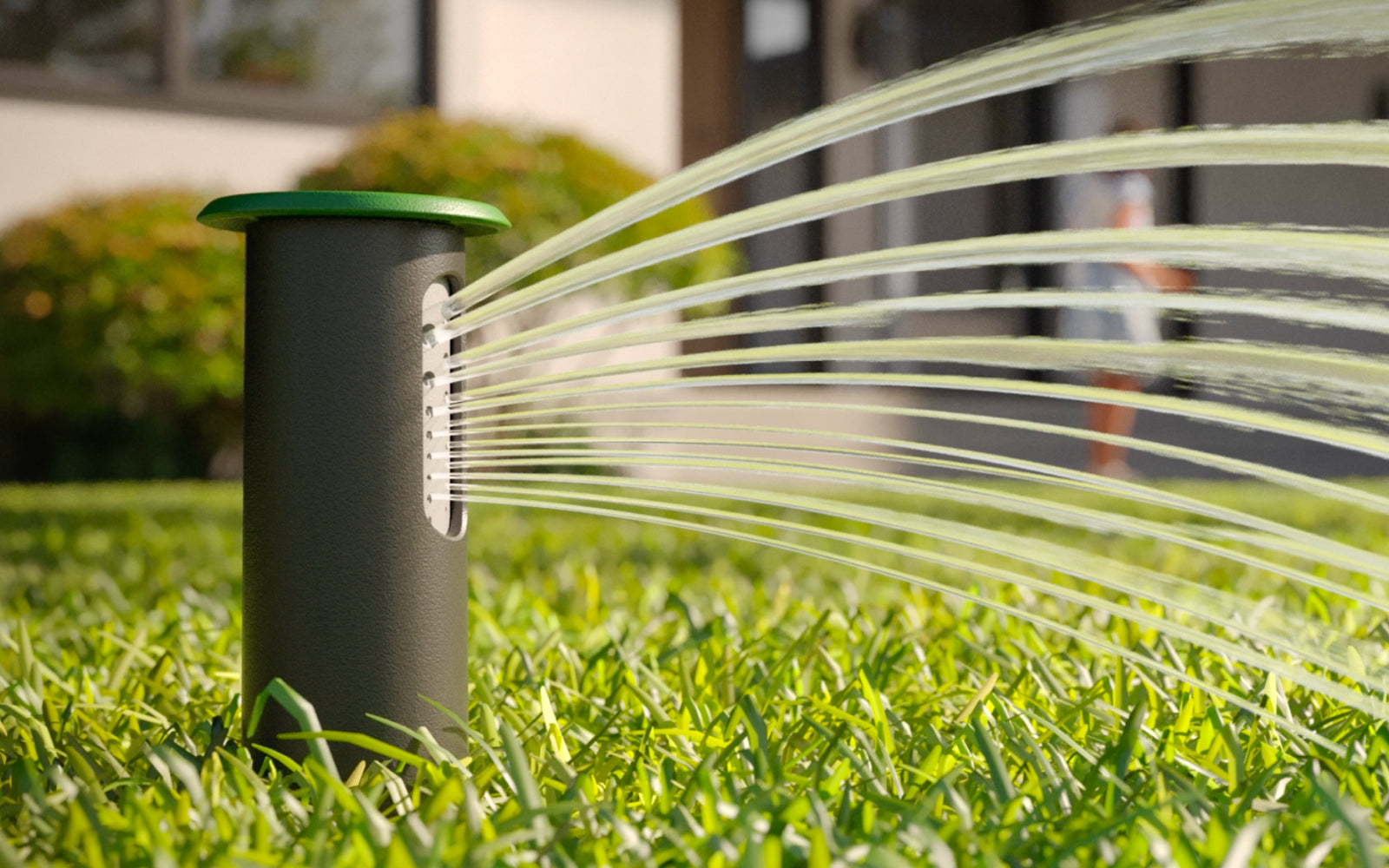 Irrigreen smart sprinkler head 3 spraying water through the 16-port rain simulation nozzle