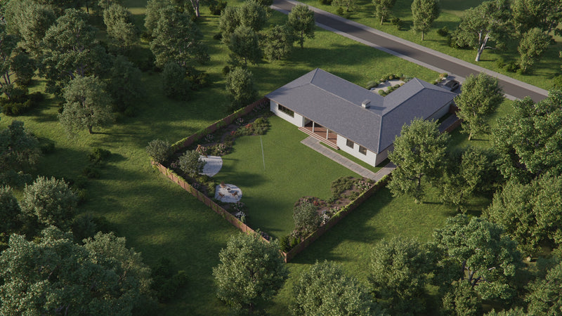 Render video of the Irrigreen Smart Drip System working in a backyard garden. Showing the full system in-action