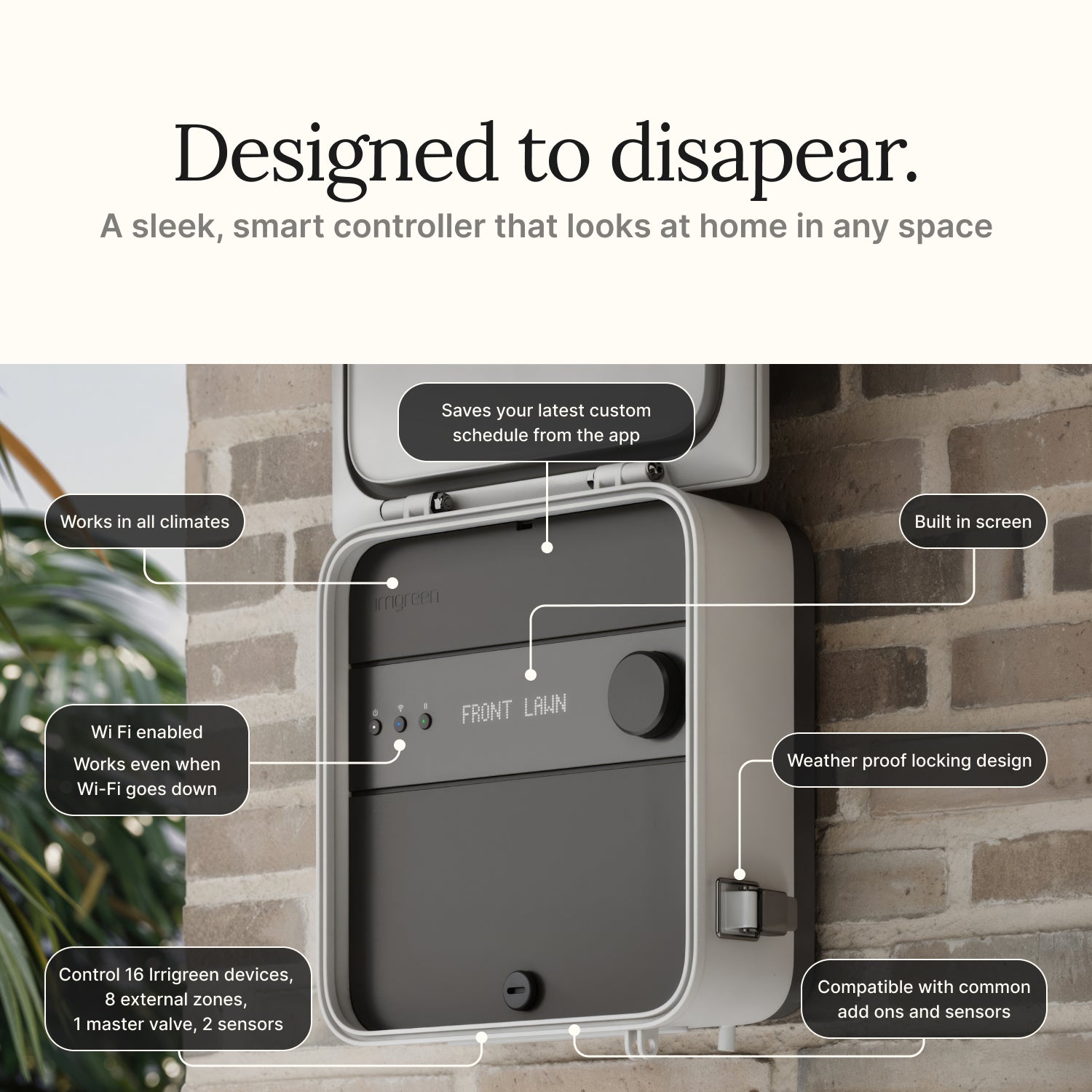 Irrigreen smart controller 3 for irrigation system with call-out features highlighted